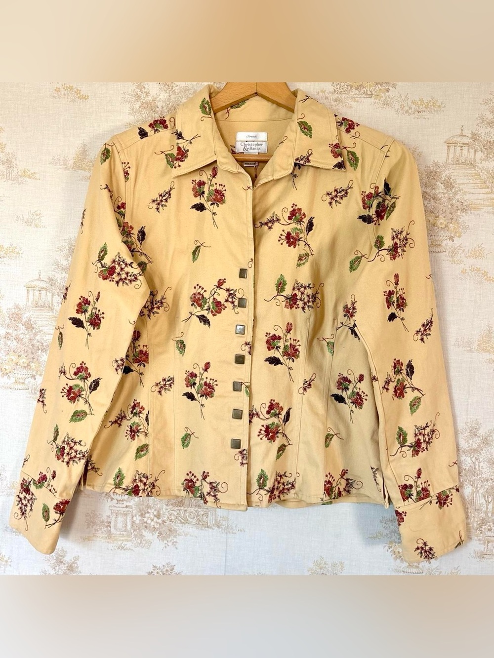 Y2K Christopher & Banks Butter Yellow Floral Embroidered Cottagecore Jacket L